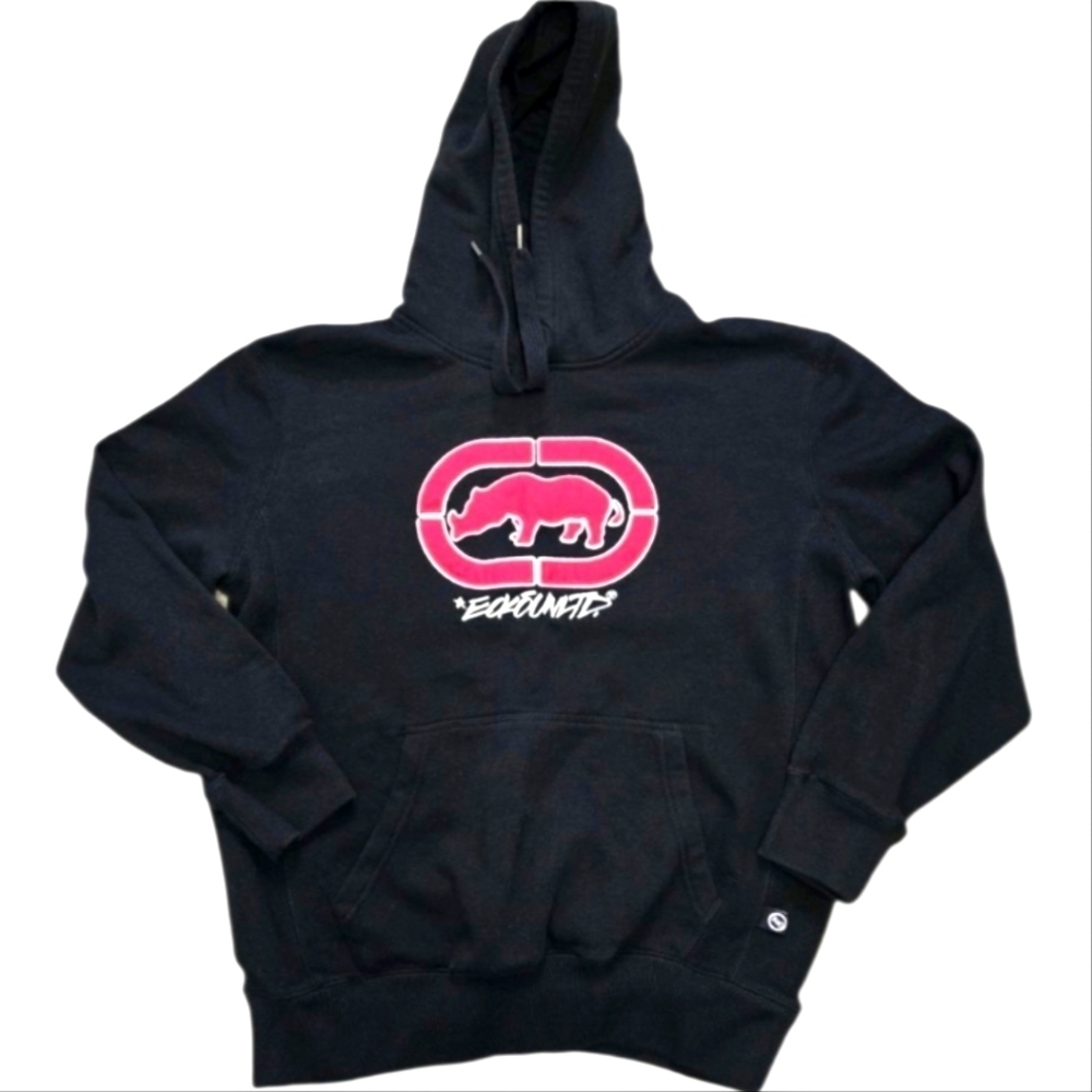 Ecko Unltd Hoodie Mens Size Large Black Red Rhino Logo Pullover Streetwear Skate